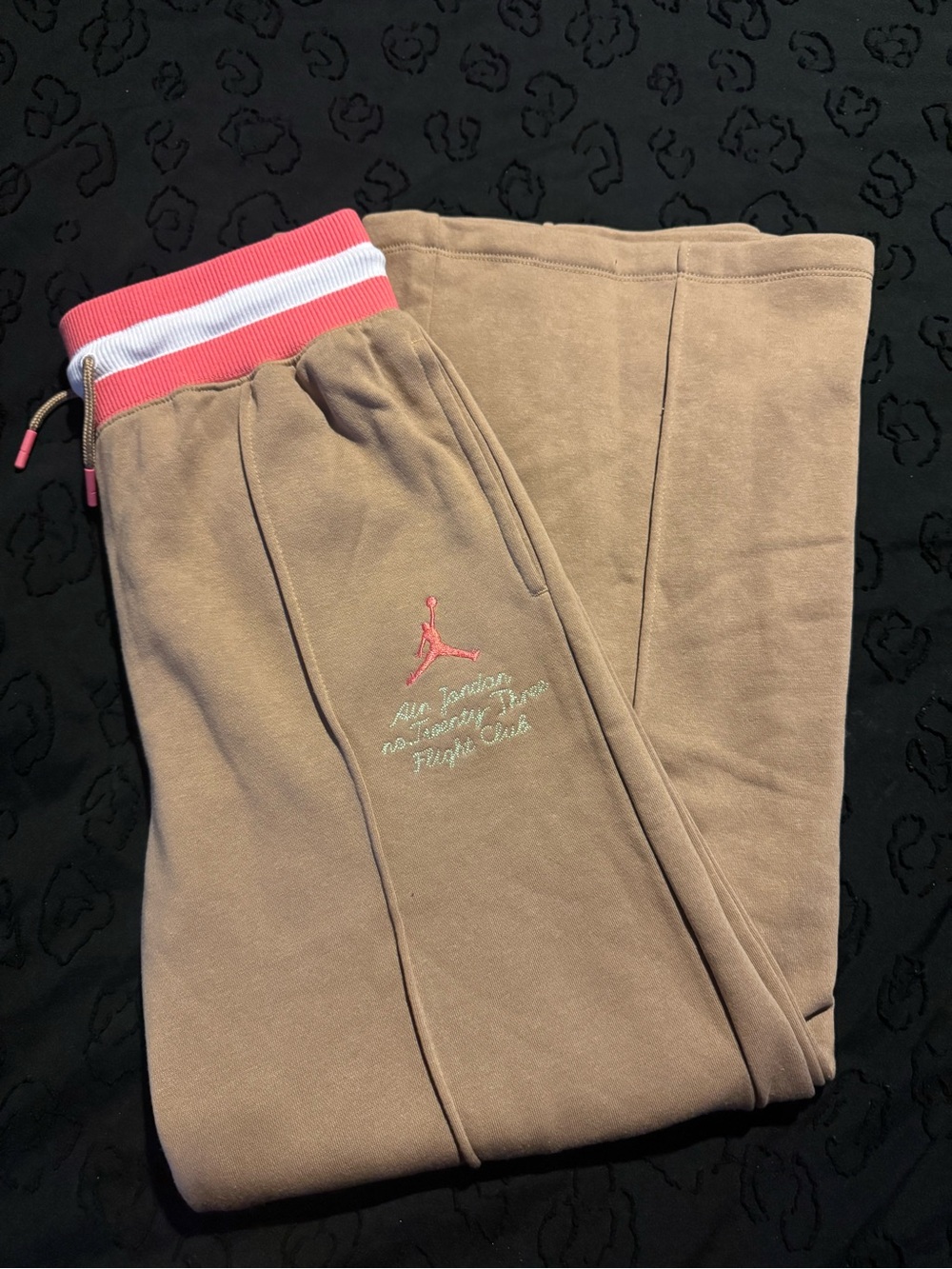 Jordan Taupe Sweatpants with Pink & White Ribbed Waistband